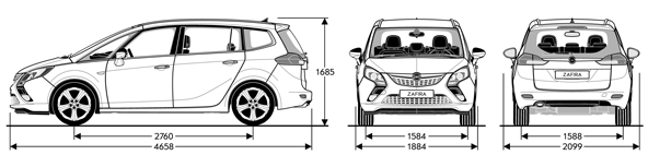 РАЗМЕРЫ НОВОГО OPEL ZAFIRA TOURER.