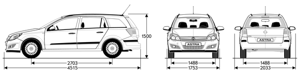 ГАБАРИТЫ УНИВЕРСАЛА OPEL ASTRA FAMILY.
