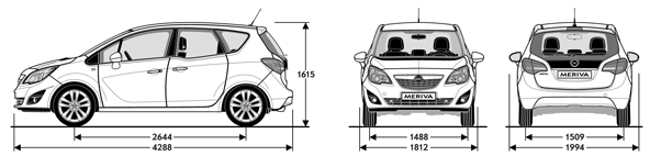 Габаритные размеры нового OPEL Meriva.