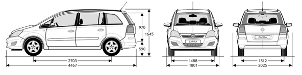 ГАБАРИТЫ OPEL ZAFIRA.